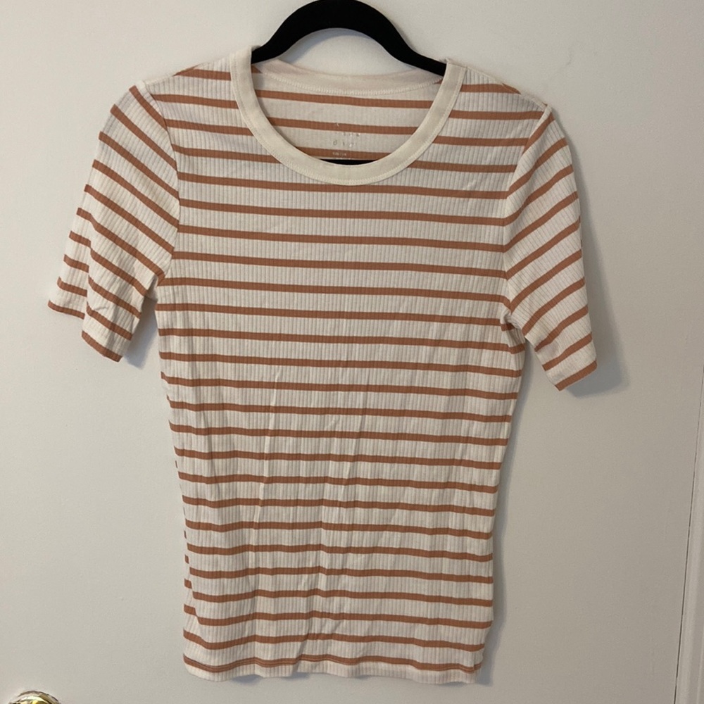 Cream and Tan Striped Tee